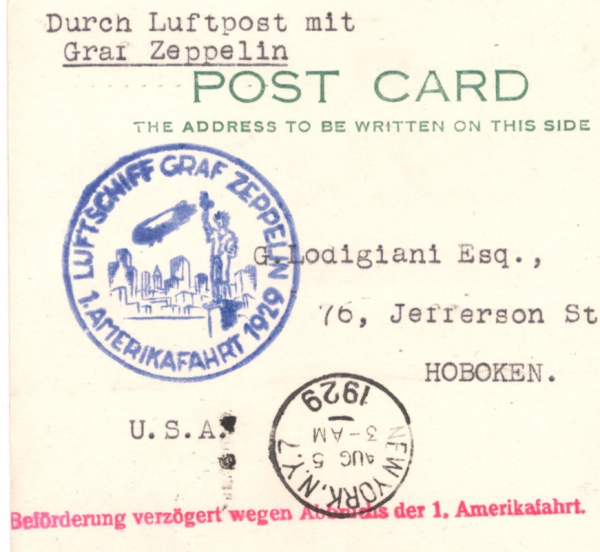 GERMANY Card GRAF ZEPPELIN 2m Air Mail 1929 *1.AMERIKAFAHRT* USA Hoboken KZ302 - Image 4