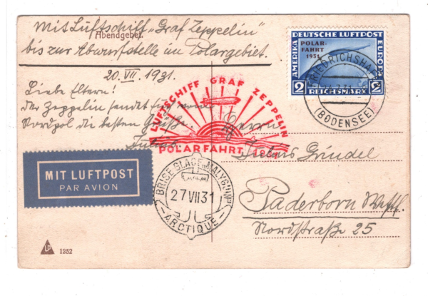 GERMANY Card ZEPPELIN Air 2m *POLARFAHRT* OVERPRINT Malyguin Icebreaker KZ226 - Image 3
