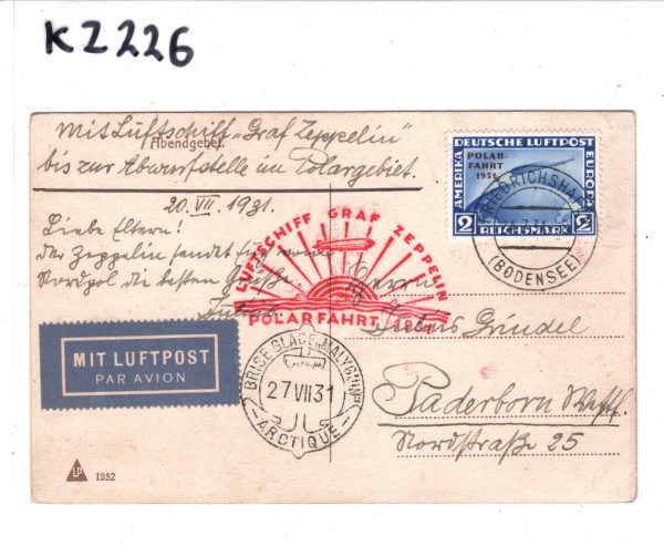 GERMANY Card ZEPPELIN Air 2m *POLARFAHRT* OVERPRINT Malyguin Icebreaker KZ226 - Image 5