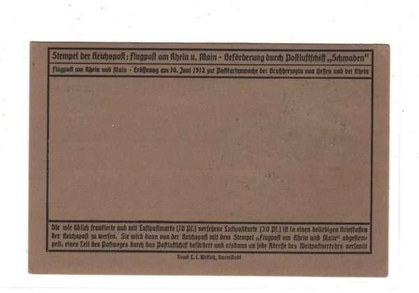 GERMANY Card ZEPPELIN Flight 1912 Air Mail 30pf SEMI-OFFICIAL{3} Darmstadt KZ265 - Image 4