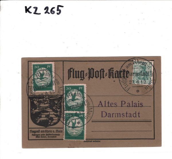 GERMANY Card ZEPPELIN Flight 1912 Air Mail 30pf SEMI-OFFICIAL{3} Darmstadt KZ265 - Image 6