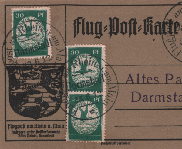 GERMANY Card ZEPPELIN Flight 1912 Air Mail 30pf SEMI-OFFICIAL{3} Darmstadt KZ265