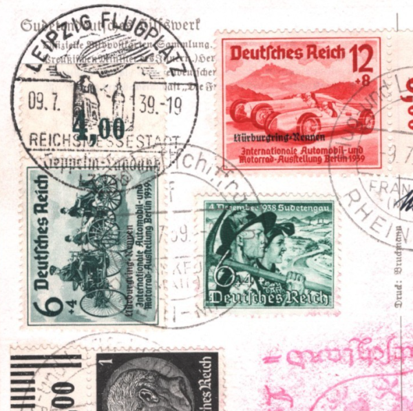 GERMANY Cars *NURBURGRING* RACES Set ZEPPELIN Air Mail Card 1939 Leipzig KZ241 - Image 5