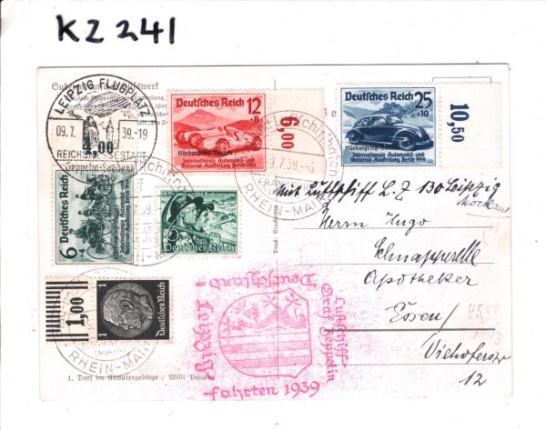 GERMANY Cars *NURBURGRING* RACES Set ZEPPELIN Air Mail Card 1939 Leipzig KZ241 - Image 6