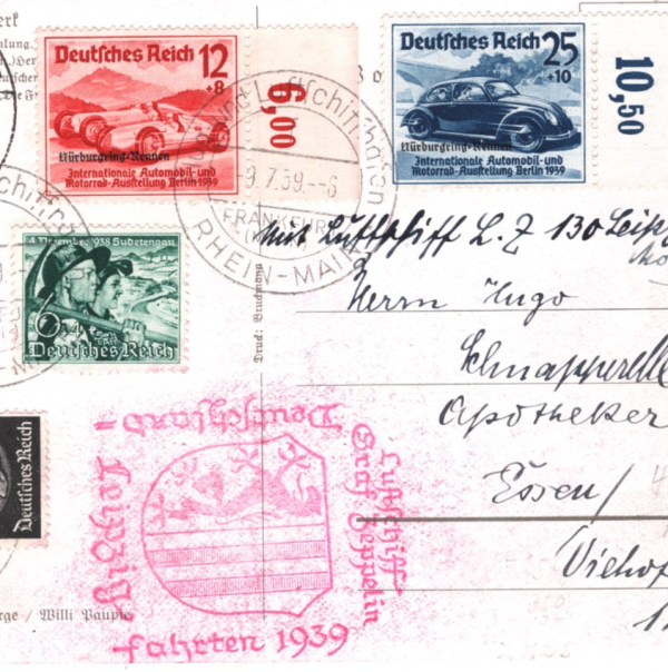GERMANY Cars *NURBURGRING* RACES Set ZEPPELIN Air Mail Card 1939 Leipzig KZ241