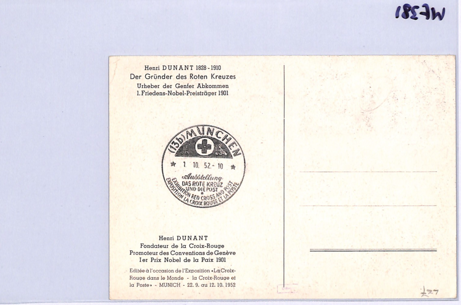 GERMANY Charity 30+10pf *Henri Dunant* (1951) MAXI-CARD 1952 Red Cross CDS WF381 - Image 12