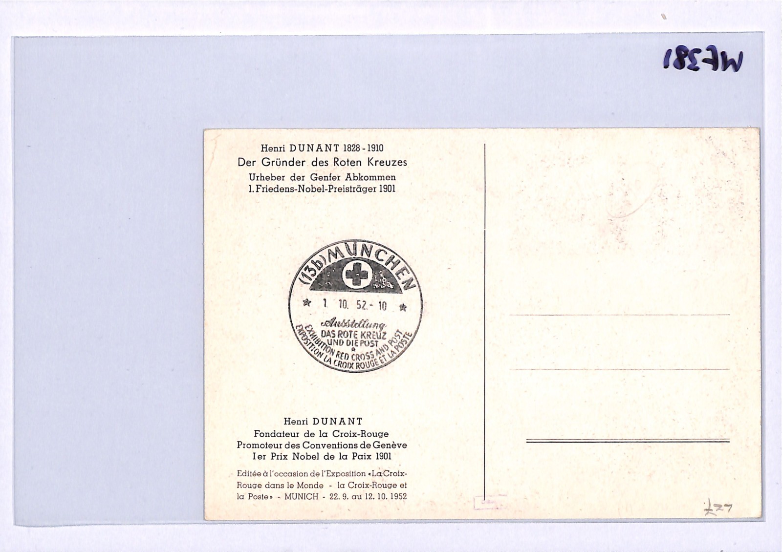 GERMANY Charity 30+10pf *Henri Dunant* (1951) MAXI-CARD 1952 Red Cross CDS WF381 - Image 13
