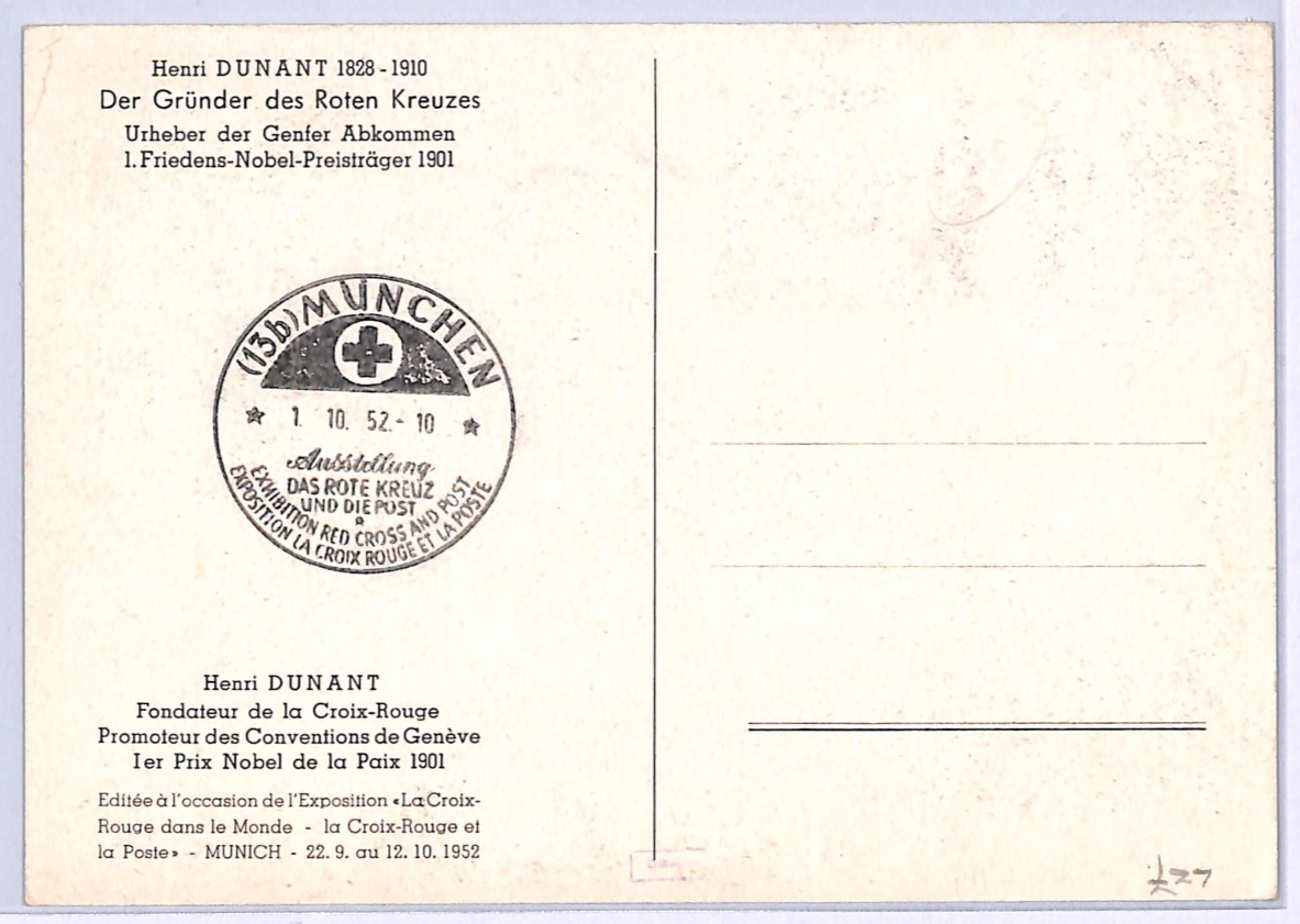 GERMANY Charity 30+10pf *Henri Dunant* (1951) MAXI-CARD 1952 Red Cross CDS WF381 - Image 4