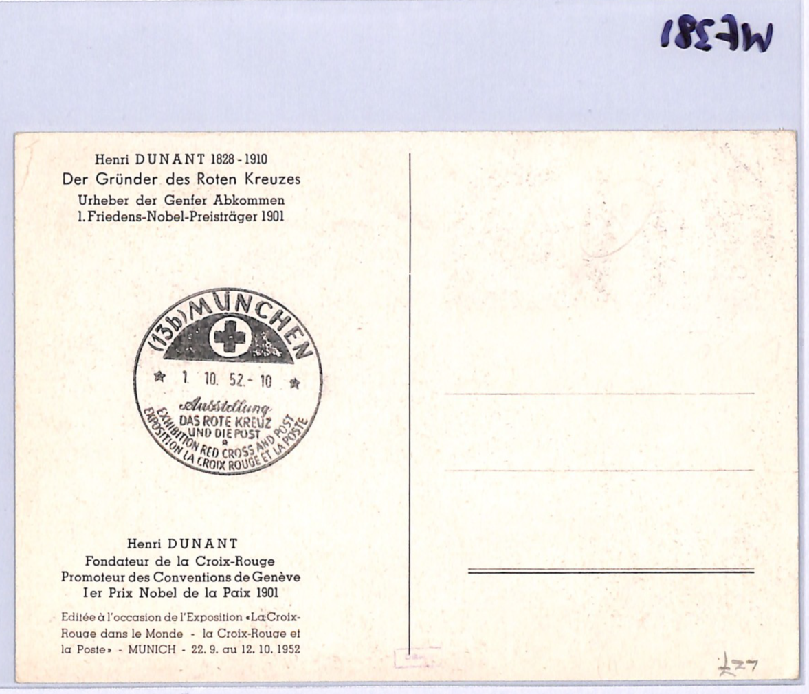 GERMANY Charity 30+10pf *Henri Dunant* (1951) MAXI-CARD 1952 Red Cross CDS WF381 - Image 10
