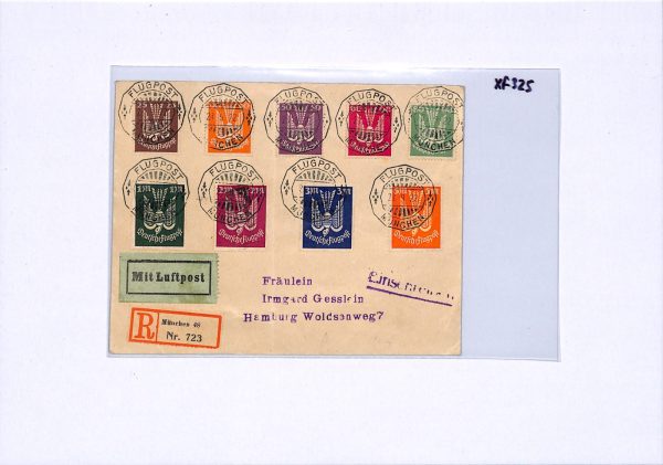 GERMANY Cover 1922 Air Mail CARRIER PIGEON Set 5m Munich Reg Hamburg BIRDS XF325 - Image 11