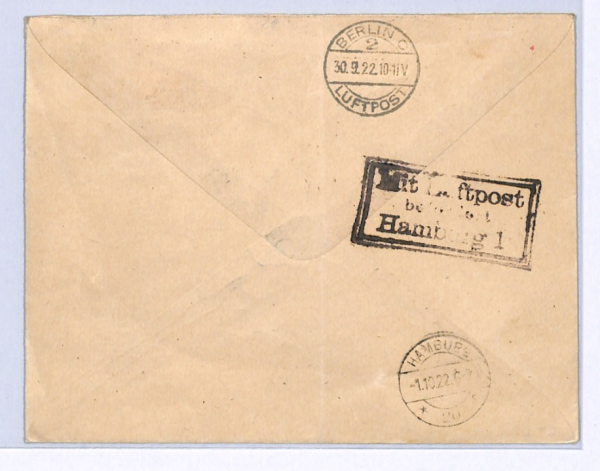 GERMANY Cover 1922 Air Mail CARRIER PIGEON Set 5m Munich Reg Hamburg BIRDS XF325 - Image 5
