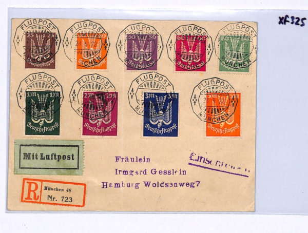 GERMANY Cover 1922 Air Mail CARRIER PIGEON Set 5m Munich Reg Hamburg BIRDS XF325 - Image 8