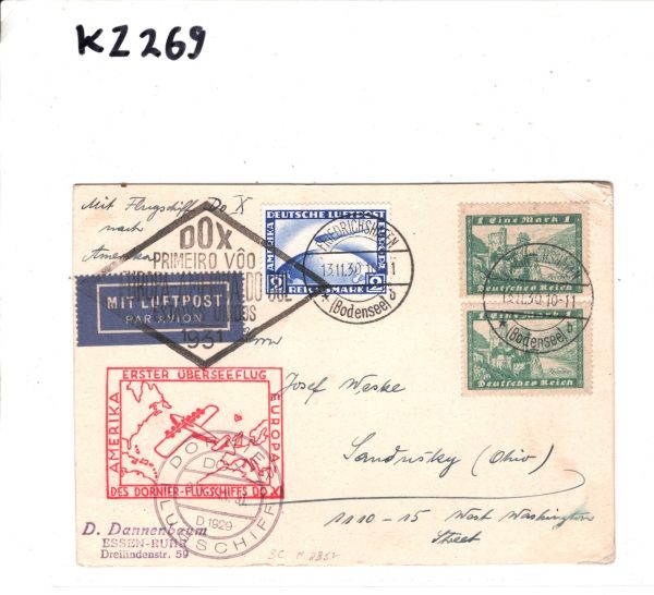 GERMANY Cover 1930 2m Zeppelin Air Mail DORNIER *Do X* FIRST FLIGHT USA KZ269 - Image 8