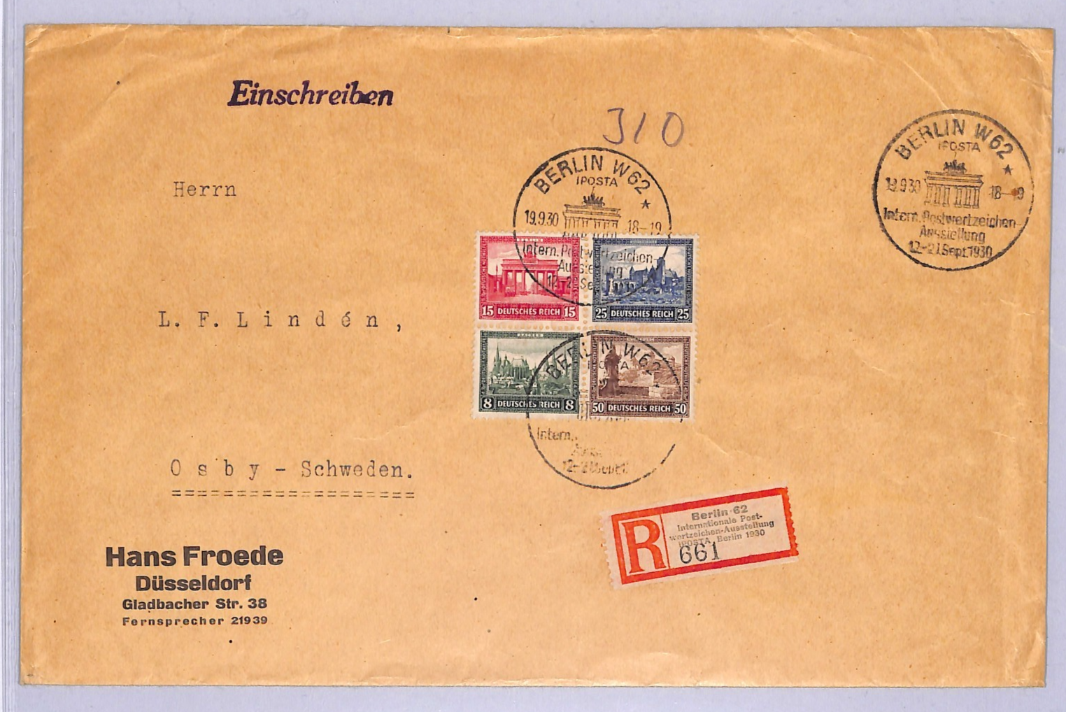 GERMANY Cover 1930 IPOSTA STAMP EXHIBITION Setenant *BLOCK* (ex Mini-Sheet)WT198 - Image 4
