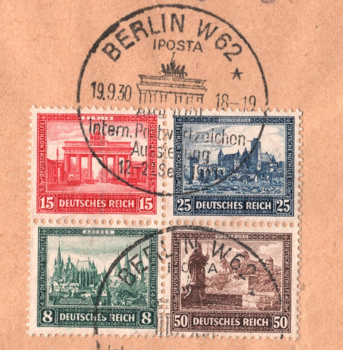 GERMANY Cover 1930 IPOSTA STAMP EXHIBITION Setenant *BLOCK* (ex Mini-Sheet)WT198