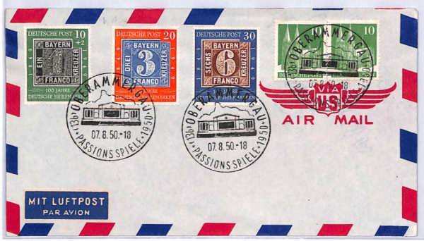GERMANY Cover 1949 *STAMP CENTENARY* Set{3} Used Oberammergau 1950 CDS YQ232 - Image 3