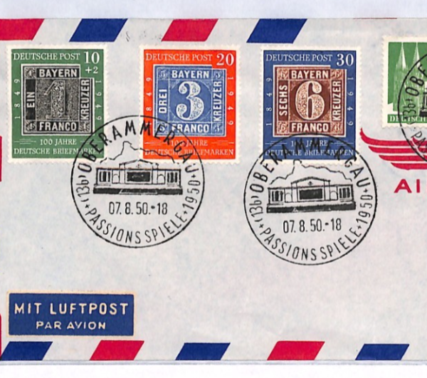 GERMANY Cover 1949 *STAMP CENTENARY* Set{3} Used Oberammergau 1950 CDS YQ232