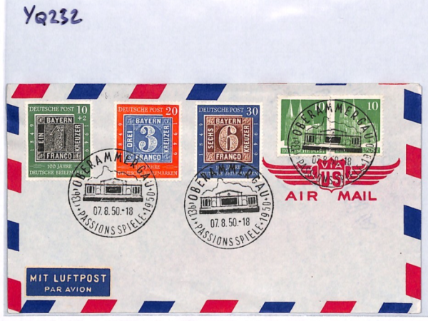 GERMANY Cover 1949 *STAMP CENTENARY* Set{3} Used Oberammergau 1950 CDS YQ232 - Image 9