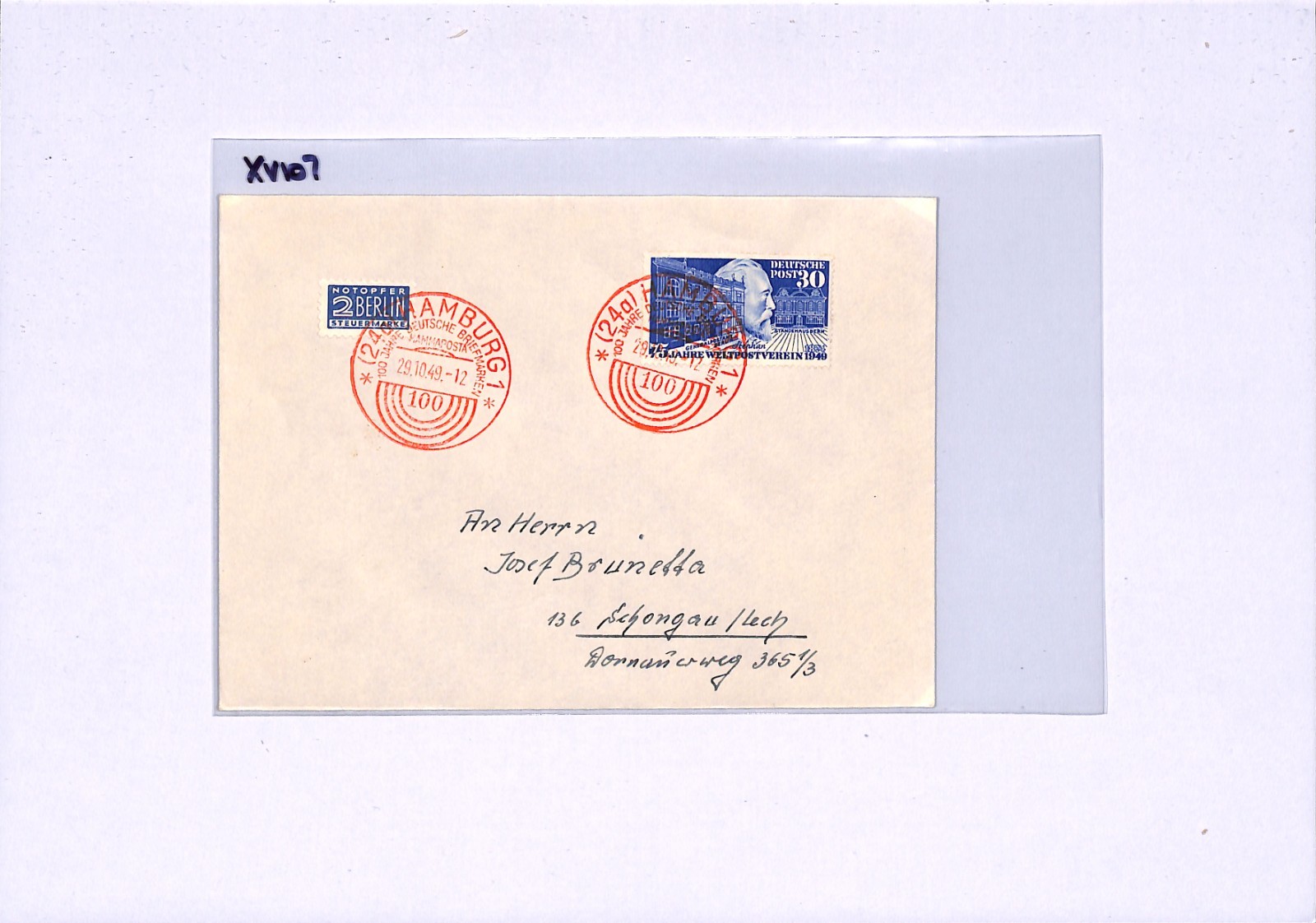 GERMANY Cover 1949 *UPU* 30pf Von Stephan Superb HAMMAPOSTA Red Cancels XV107 - Image 11