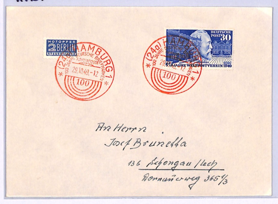 GERMANY Cover 1949 *UPU* 30pf Von Stephan Superb HAMMAPOSTA Red Cancels XV107 - Image 3