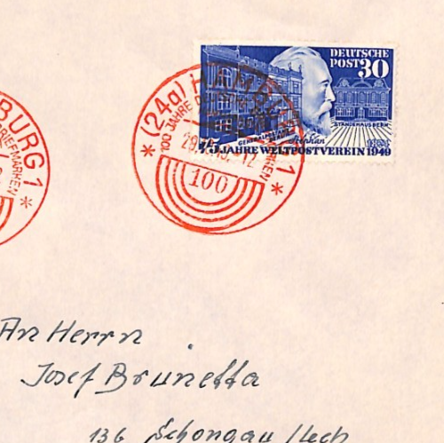 GERMANY Cover 1949 *UPU* 30pf Von Stephan Superb HAMMAPOSTA Red Cancels XV107 - Image 5