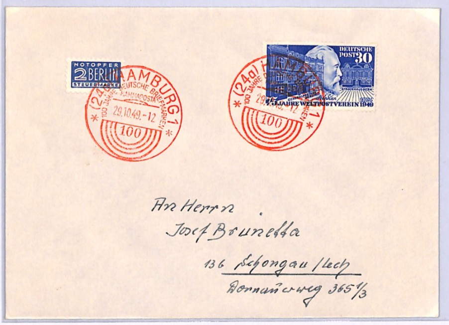 GERMANY Cover 1949 *UPU* 30pf Von Stephan Superb HAMMAPOSTA Red Cancels XV107 - Image 6