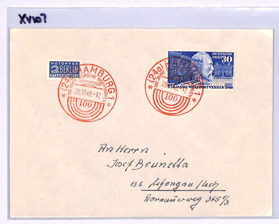 GERMANY Cover 1949 *UPU* 30pf Von Stephan Superb HAMMAPOSTA Red Cancels XV107 - Image 9