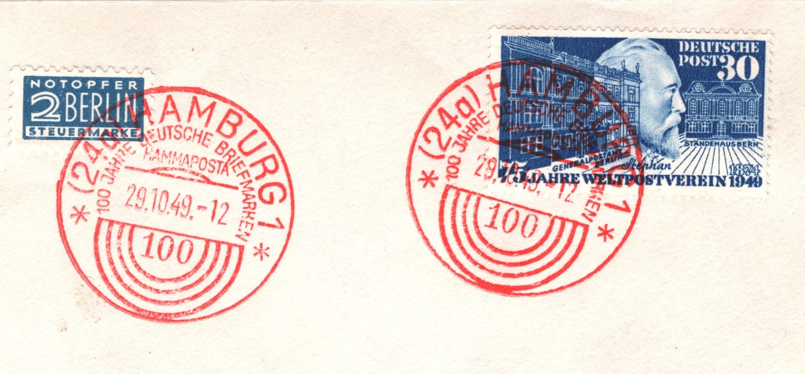 GERMANY Cover 1949 *UPU* 30pf Von Stephan Superb HAMMAPOSTA Red Cancels XV107 - Image 10