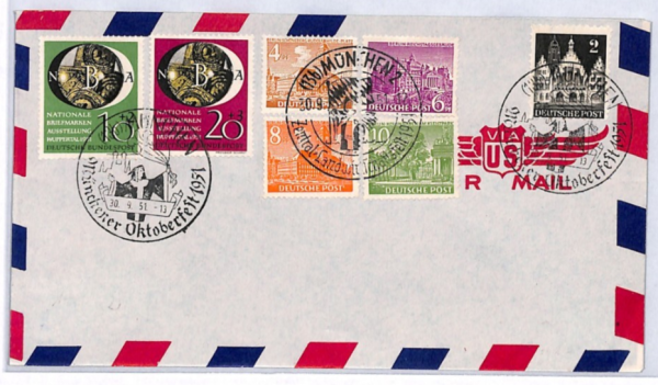 GERMANY Cover 1951 *PHILATELIC EXHIBITION* Set{2} Oktoberfest CDS Munich YQ231 - Image 3