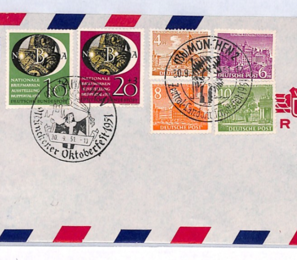 GERMANY Cover 1951 *PHILATELIC EXHIBITION* Set{2} Oktoberfest CDS Munich YQ231