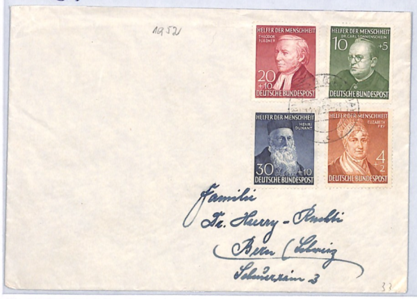 GERMANY Cover 1952 *HUMANITARIAN RELIEF FUND* Set{4} Fry 30+10pf Dunant YQ233 - Image 3