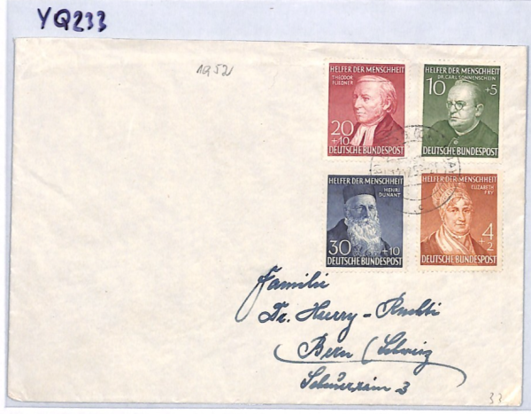 GERMANY Cover 1952 *HUMANITARIAN RELIEF FUND* Set{4} Fry 30+10pf Dunant YQ233 - Image 8