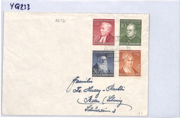 GERMANY Cover 1952 *HUMANITARIAN RELIEF FUND* Set{4} Fry 30+10pf Dunant YQ233 - Image 10