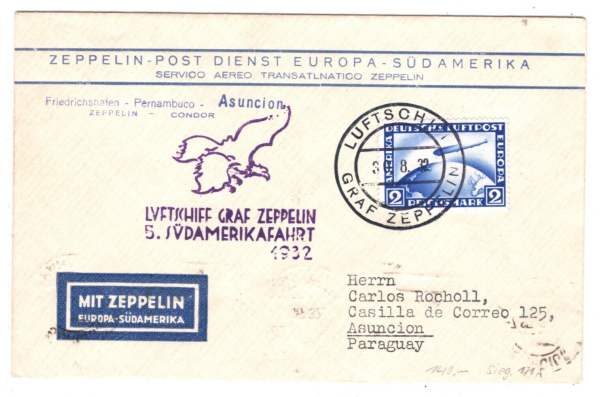 GERMANY Cover 2m ZEPPELIN Air 1932 *5.SUDAMERIKAFAHRT* Eagle PARAGUAY MA2119 - Image 3