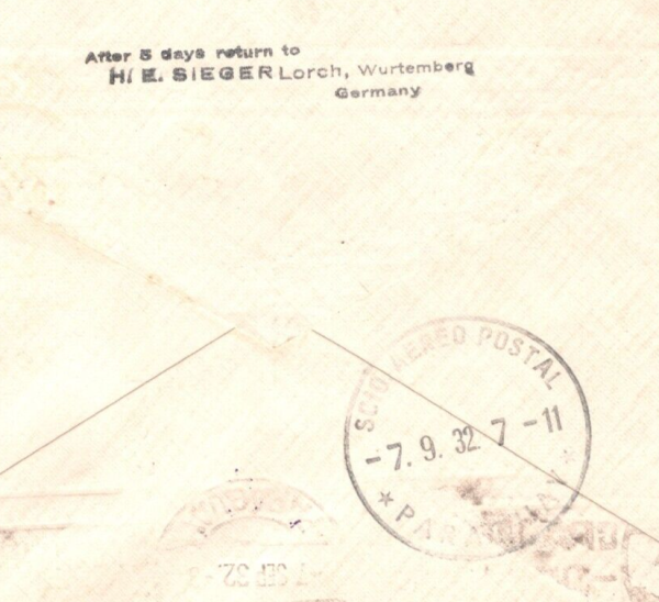 GERMANY Cover 2m ZEPPELIN Air 1932 *5.SUDAMERIKAFAHRT* Eagle PARAGUAY MA2119 - Image 6