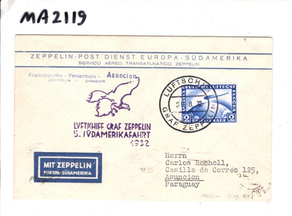 GERMANY Cover 2m ZEPPELIN Air 1932 *5.SUDAMERIKAFAHRT* Eagle PARAGUAY MA2119 - Image 10