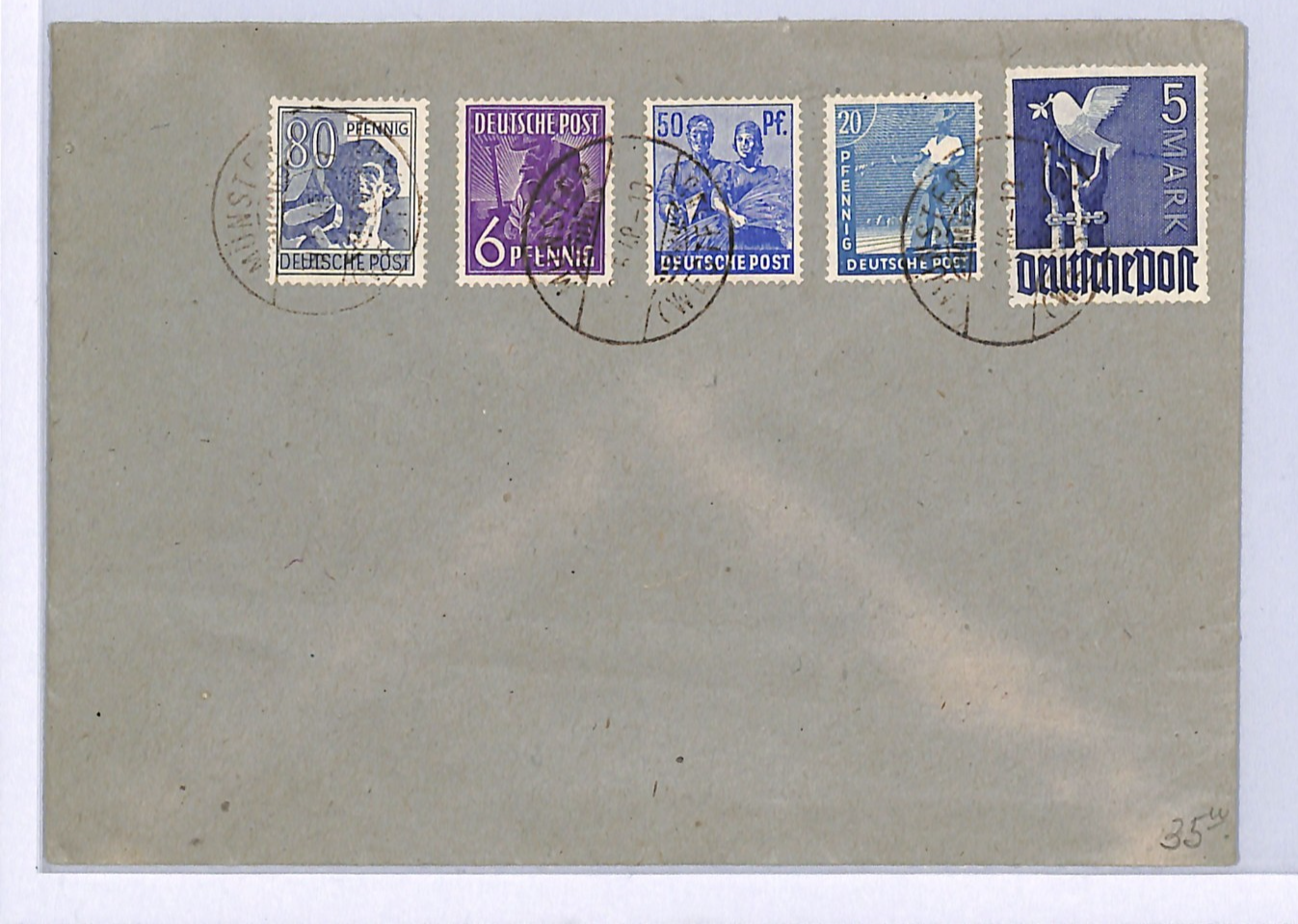 GERMANY Cover 5m *DOVE OF PEACE* HIGH VALUE Munster 1948 BIRDS {samwells}WA339 - Image 2