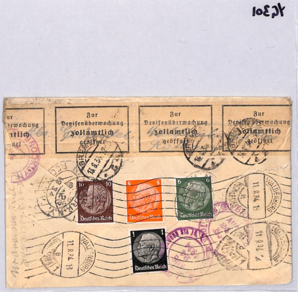 GERMANY Cover *GERMAN COLONIZER'S JUBILEE* Set{4} Waldenburg 1934 Censor YG301 - Image 10