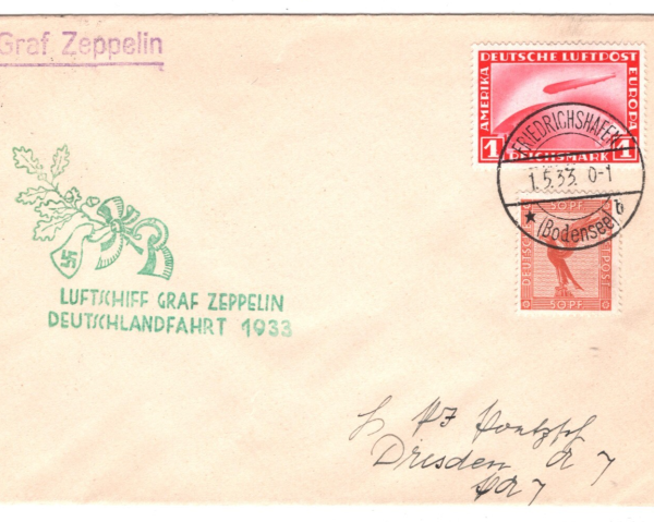 GERMANY Cover GRAF ZEPPELIN 1m Air Mail 1933 *DEUTSCHLANDFAHRT* Dresden KZ129 - Image 3