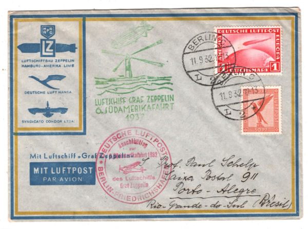 GERMANY Cover GRAF ZEPPELIN Air *6.SÜDAMERIKAFAHRT* 1932 Brazil LIGHTHOUSE KZ286