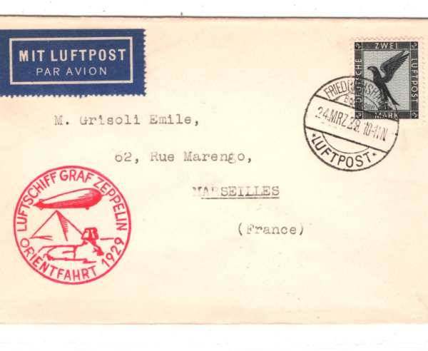 GERMANY Cover GRAF ZEPPELIN Air Mail 1929 *ORIENTFARHT* France Marseilles KZ256 - Image 5