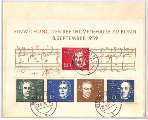 GERMANY Cover MUSIC *Beethoven* 1959 Miniature Sheet Used 1960 COMPOSERS YQ229