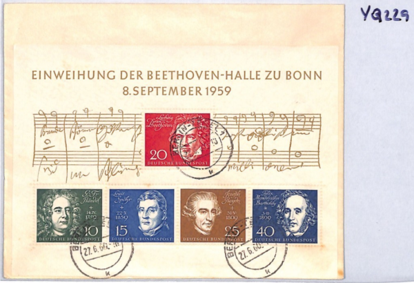 GERMANY Cover MUSIC *Beethoven* 1959 Miniature Sheet Used 1960 COMPOSERS YQ229 - Image 8