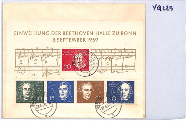 GERMANY Cover MUSIC *Beethoven* 1959 Miniature Sheet Used 1960 COMPOSERS YQ229 - Image 10