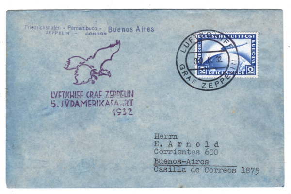 GERMANY Cover ZEPPELIN 2m Air *5.SÜDAMERIKAFAHRT* 1932 EAGLE Cachet BIRDS KZ287 - Image 3