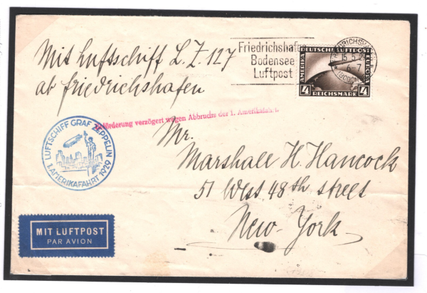 GERMANY Cover ZEPPELIN 4m Air 1.AMERIKAFAHRT 1929 *Friedrichshafen Machine* i23 - Image 4