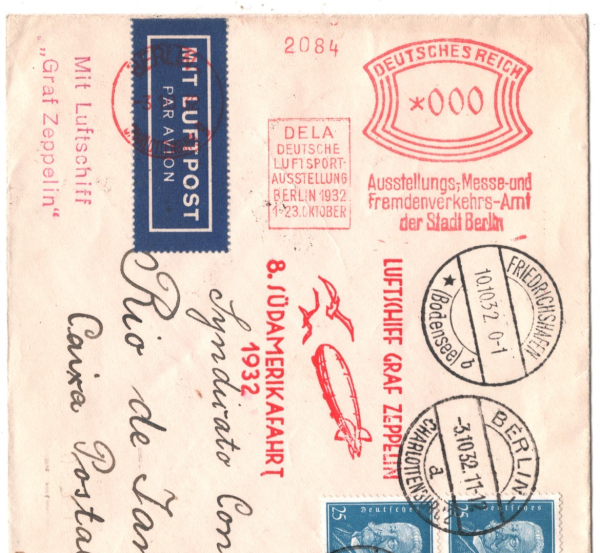 GERMANY Cover ZEPPELIN Air *8. SÜDAMERIKAFAHRT* 1932 DELA Meter LUFTSPORT KZ285 - Image 4