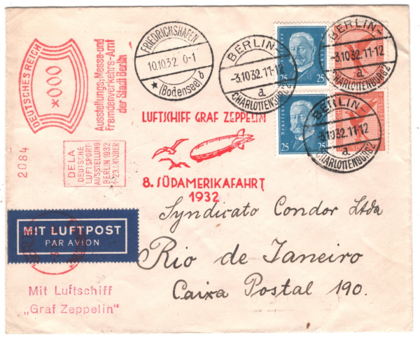 GERMANY Cover ZEPPELIN Air *8. SÜDAMERIKAFAHRT* 1932 DELA Meter LUFTSPORT KZ285 - Image 5