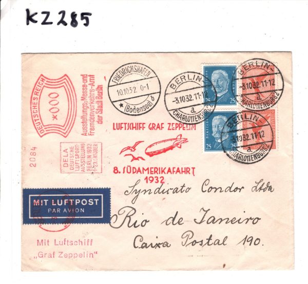 GERMANY Cover ZEPPELIN Air *8. SÜDAMERIKAFAHRT* 1932 DELA Meter LUFTSPORT KZ285 - Image 8