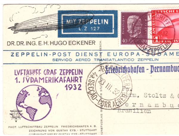 GERMANY Eckener ZEPPELIN Air Mail Card *1. SÜDAMERIKAFAHRT* 1932 Brazil KZ276 - Image 4